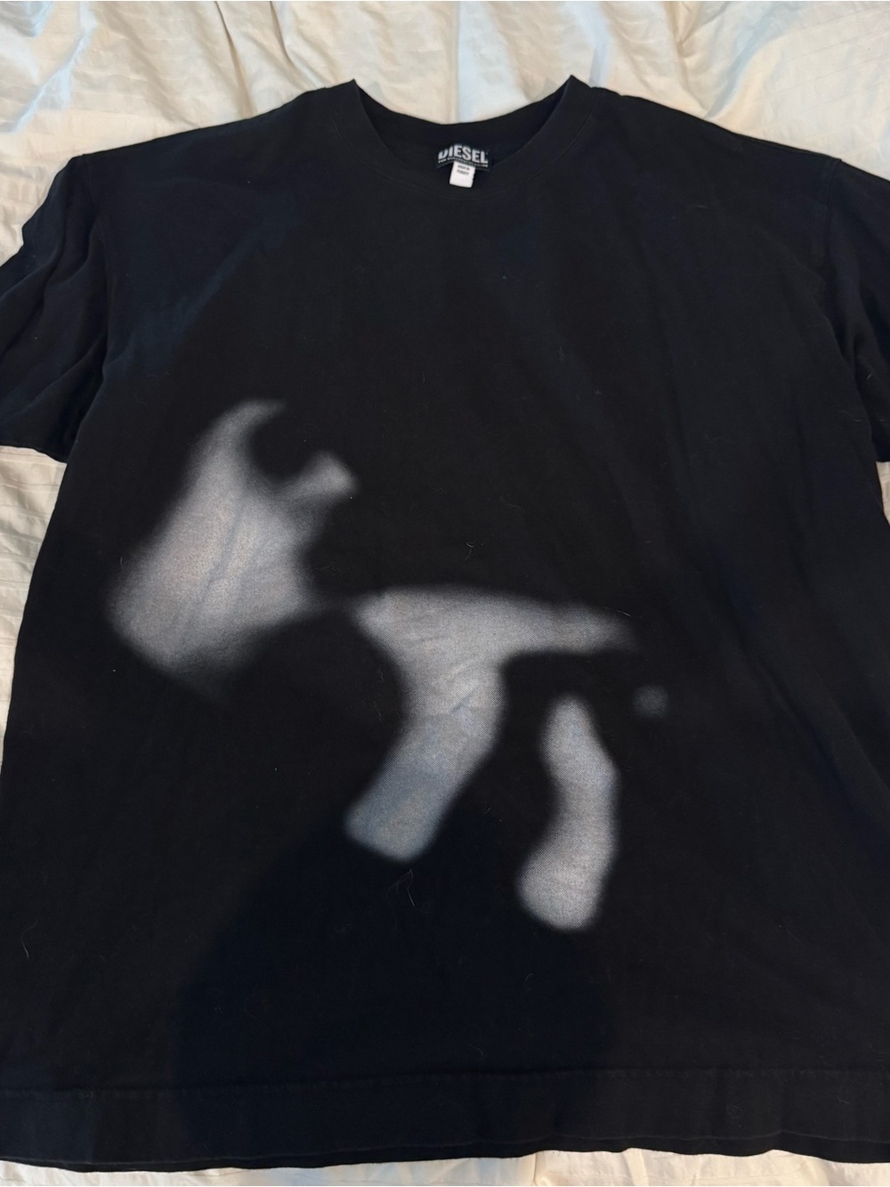 Diesel Black Short-Sleeve Tee with Faded White Graphic